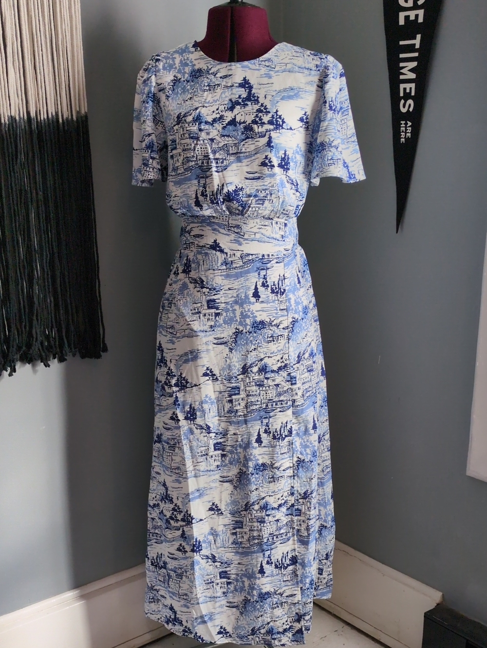 Sugar+lips Blue and White Toile Maxi Dress